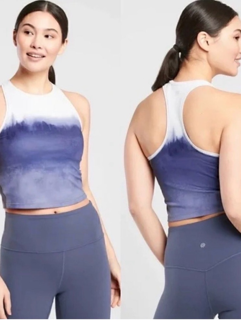 Athleta Tank Size M-Tie-Dye Racerback Cropped Tank Top - White & Blue